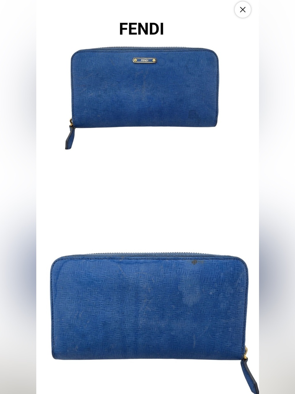 Fendi Royal Blue Zip Around Leather Wallet